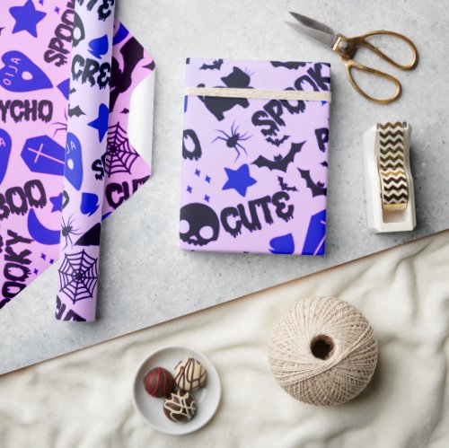 Cute and Fun Purple Blue and Black Halloween Wrapping Paper