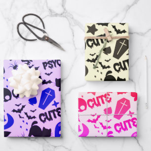 Cute and Fun Purple, Blue and Black Halloween Wrapping Paper Sheets