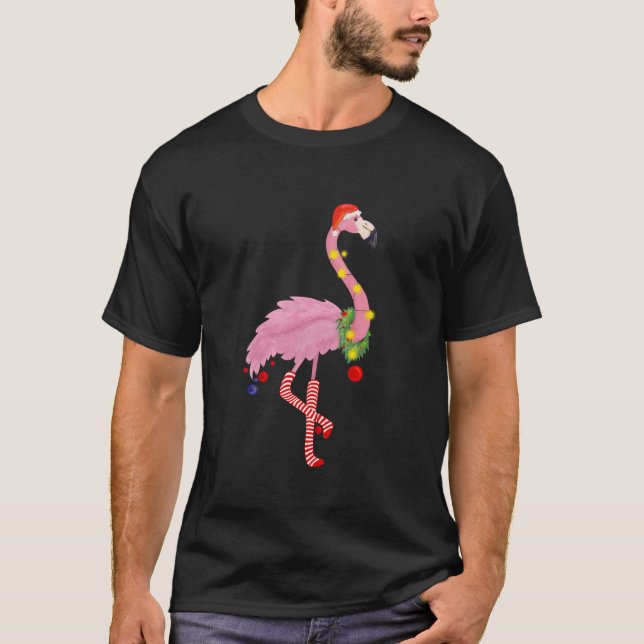 Cute and Fun Tropical Flamingo Christmas T-Shirt (Front)