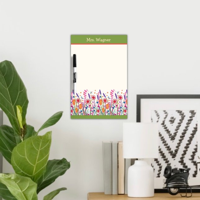 Cute and Fun Whimsical Wildflowers Green Teacher  Dry Erase Board (Creator Uploaded)
