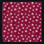 Cute and Fun White Paw Prints Pattern Dark Red Bandana<br><div class="desc">This fun bandana features cute white paw prints over a rich red background for a fun pop of pawesome! You can also change the dark red background color and text colors to your favorite.</div>