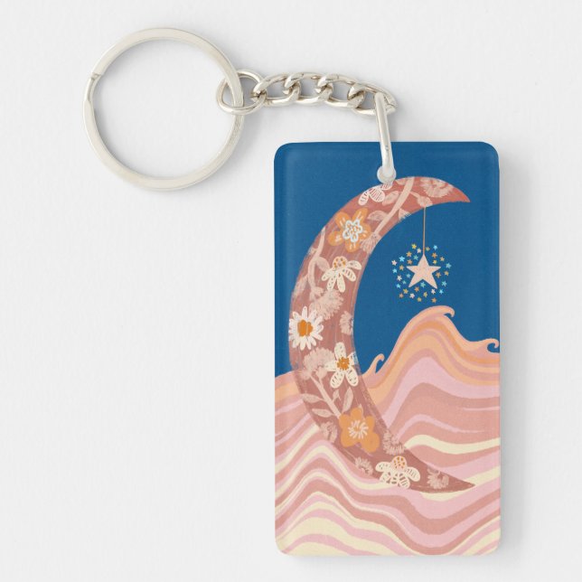 Cute and funky moon, stars and waves keychain. keychain (Front)