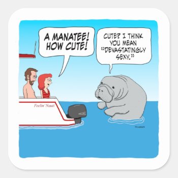 Cute And Funny And Very Sexy Manatee Square Sticker by chuckink at Zazzle