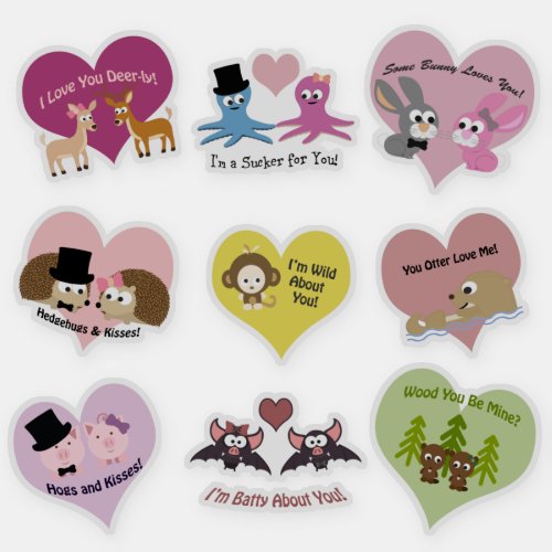 Cute and Funny Animal Love Puns Sticker Set