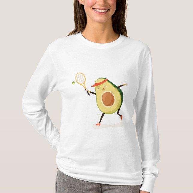 Cute and funny avocado playing tennis in cap playe T-Shirt (Front)