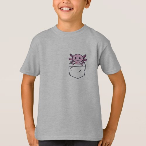 Cute and Funny Axolotl in pocket T_Shirt
