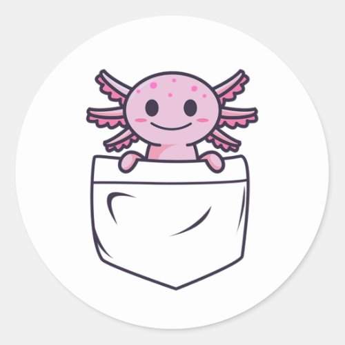 Cute and Funny Axolotl in pocket T_Shirt Classic Round Sticker