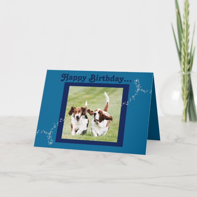 Cute and Funny Basset Hound Birthday Card (Front)