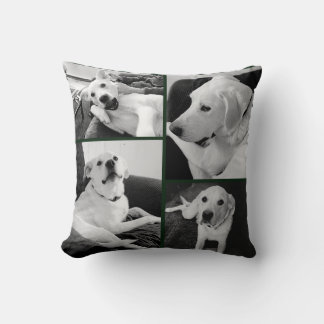 Cute and Funny Black and White Dog Photos Green Throw Pillow