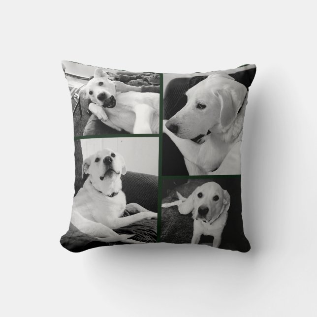 Cute and Funny Black and White Dog Photos Green   Throw Pillow (Front)