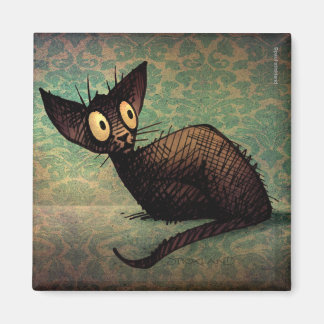 Cute and Funny Black Oriental Cat Art Magnet