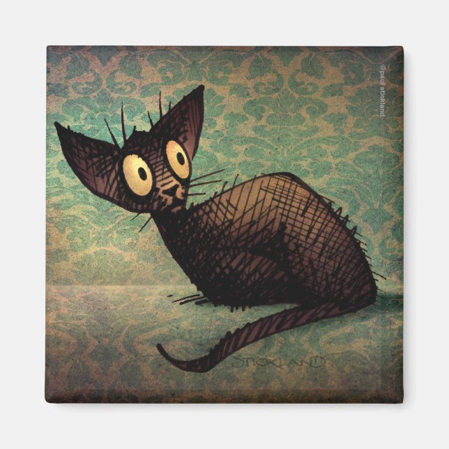 Cute and Funny Black Oriental Cat Art Magnet (Front)