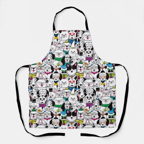 Cute and Funny Bright Colorful Dog Breeds Apron