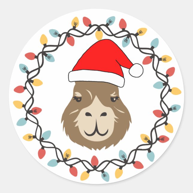 Cute and Funny Capybara Christmas String Lights Classic Round Sticker (Front)