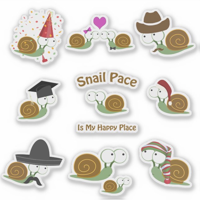 Cute and Funny Cartoon Snails Sticker set (Front)