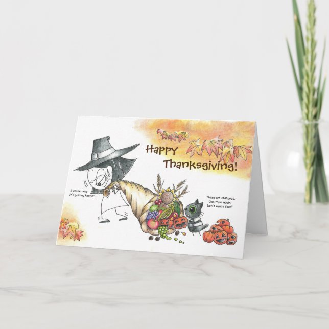 Cute and funny cartoon Thanksgiving card (Front)
