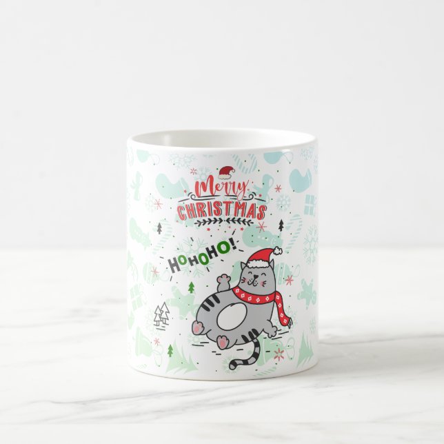 Cute and Funny Cat Christmas joyful Greetings Coffee Mug (Center)