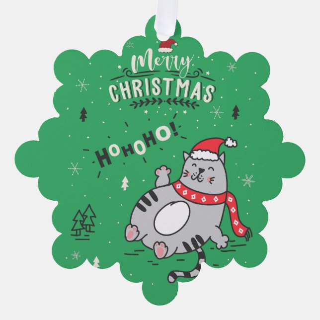 Cute and Funny Cat Christmas joyful Greetings Ornament Card (Front)