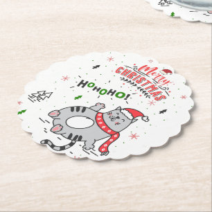 Cute and Funny Cat Christmas joyful Greetings Paper Coaster