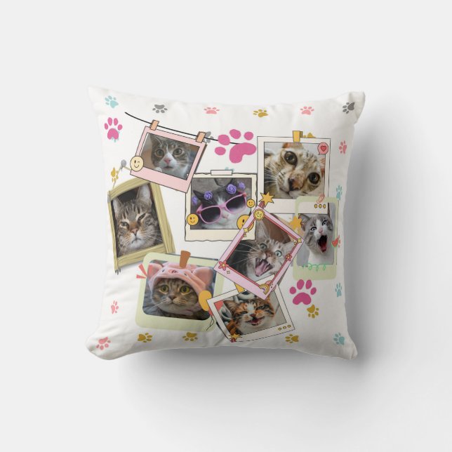 Cute and funny cat collage design  throw pillow (Front)