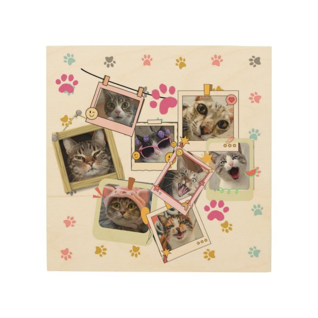 Cute and funny cat collage design  wood wall art (Front)