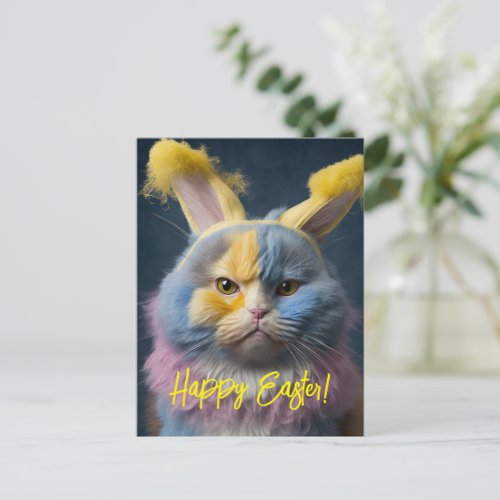 Cute and Funny Cat Easter Postcard in Yellow