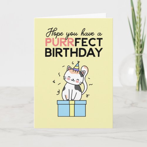 Cute and Funny Cat Lover Pun Purrfect Birthday Card
