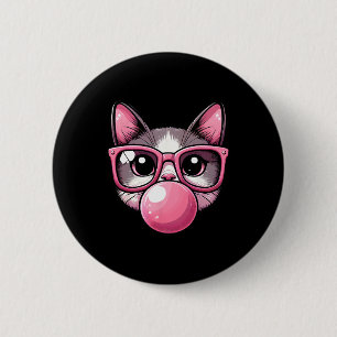 Cute And Funny Cat Pink Sungles And Blowing Bubble Button