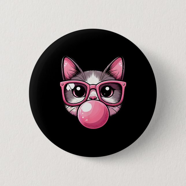 Cute And Funny Cat Pink Sungles And Blowing Bubble Button (Front)