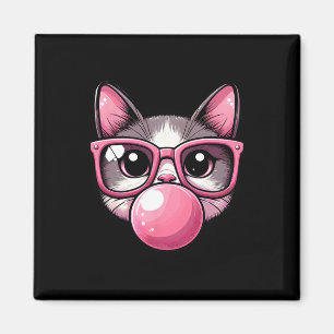 Cute And Funny Cat Pink Sungles And Blowing Bubble Magnet