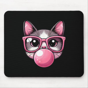 Cute And Funny Cat Pink Sungles And Blowing Bubble Mouse Pad