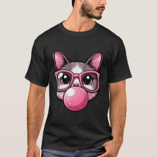 Cute And Funny Cat Pink Sungles And Blowing Bubble T-Shirt