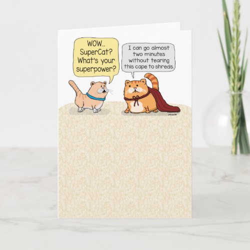 Cute and Funny Cat With Superpowers Birthday Card