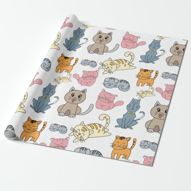 Cute and Funny Cats and Kittens Wrapping Paper (Unrolled)
