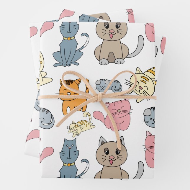 Cute and Funny Cats and Kittens Wrapping Paper Sheets (In situ)