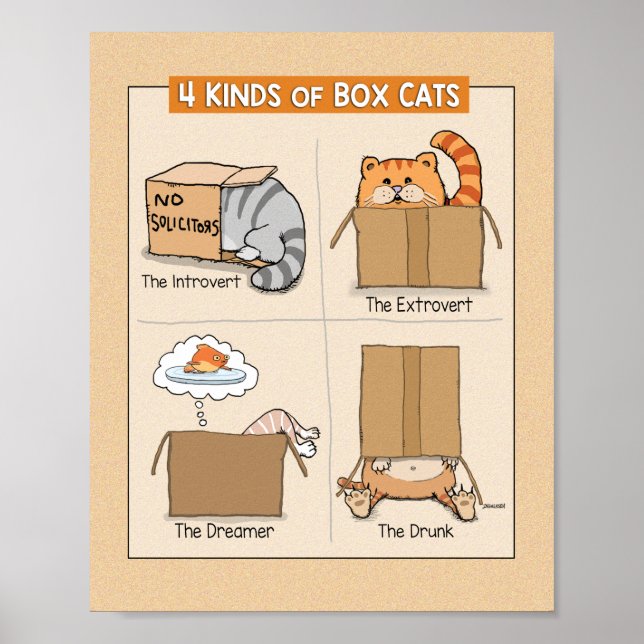 Cute and Funny Cats in Boxes Poster (Front)