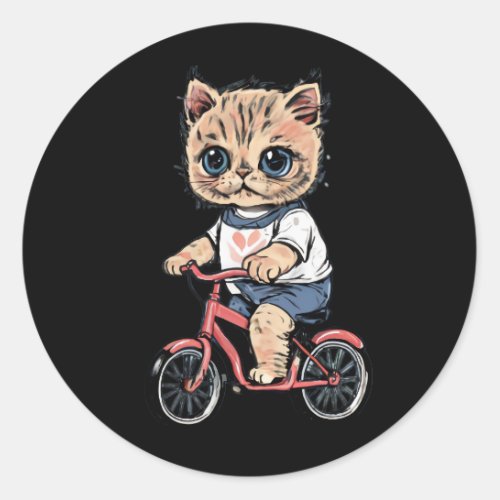 cute and funny cats wearing clothes ride a bacycle classic round sticker