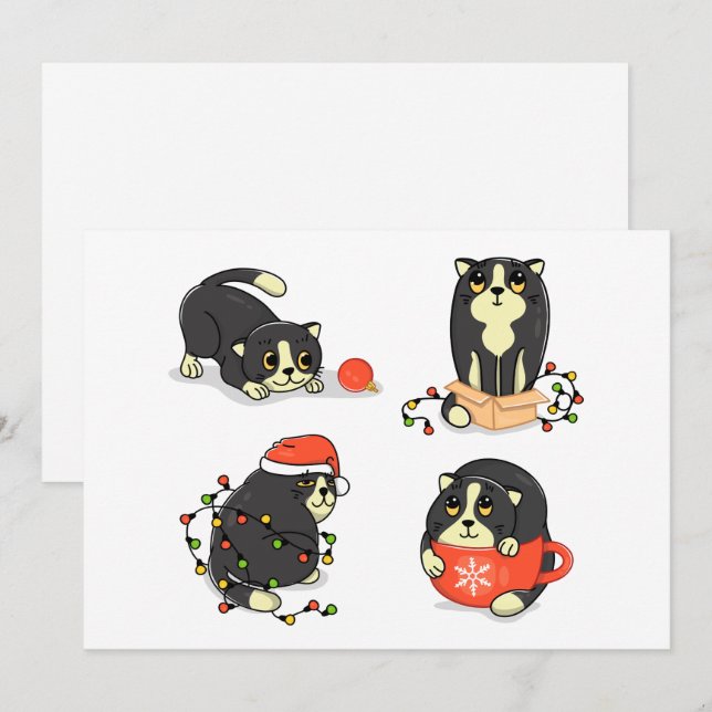 Cute and Funny Christmas Cats Holiday Card (Front/Back)