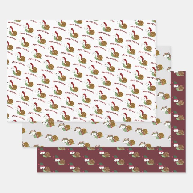 Cute  and Funny Christmas Snails Wrapping Paper Sheets (Set)