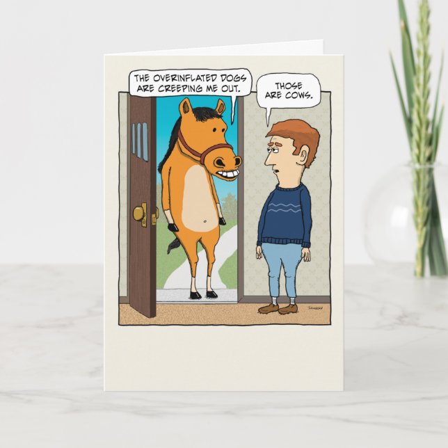 Cute and Funny Confused Horse Birthday Card (Front)