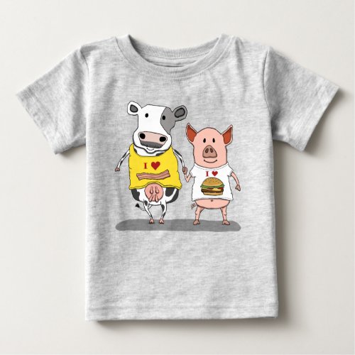 Cute and Funny Cow and Pig Friends Baby T_Shirt