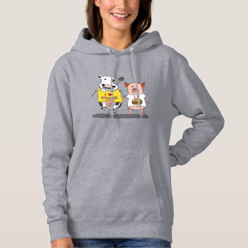 Cute and Funny Cow and Pig Friends Hoodie
