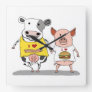 Cute and Funny Cow and Pig Friends Square Wall Clock