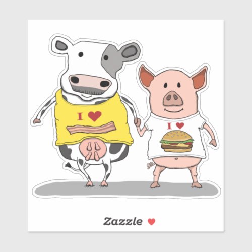 Cute and Funny Cow and Pig Friends Sticker