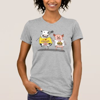Cute And Funny Cow And Pig Friends T-shirt by chuckink at Zazzle