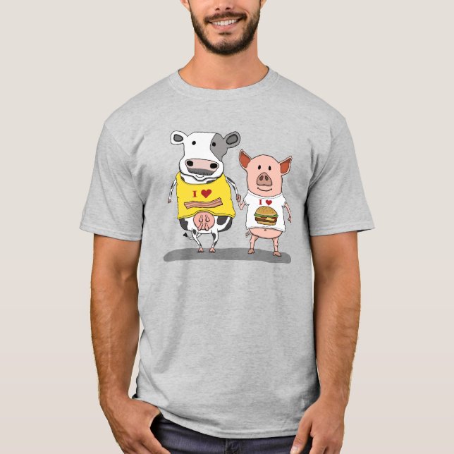Cute and Funny Cow and Pig Friends T-Shirt (Front)