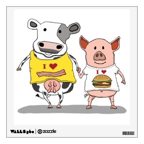 Cute and Funny Cow and Pig Friends Wall Decal