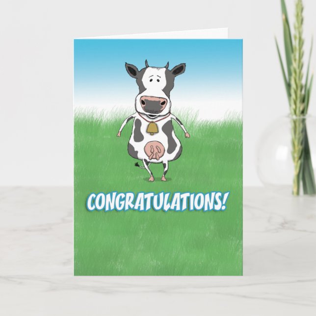Cute and Funny Cow in Field Congratulations Card (Front)