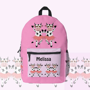 Cute and funny dancing cows, custom girls printed backpack