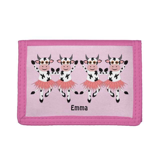 Cute and funny dancing cows, custom  trifold wallet (Front)